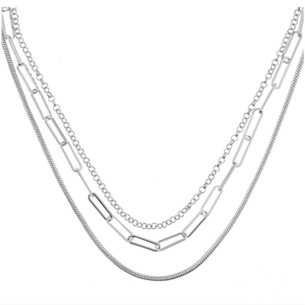And Now This Triple Row 16" Chain Necklace in Silver Plate with 2" extender